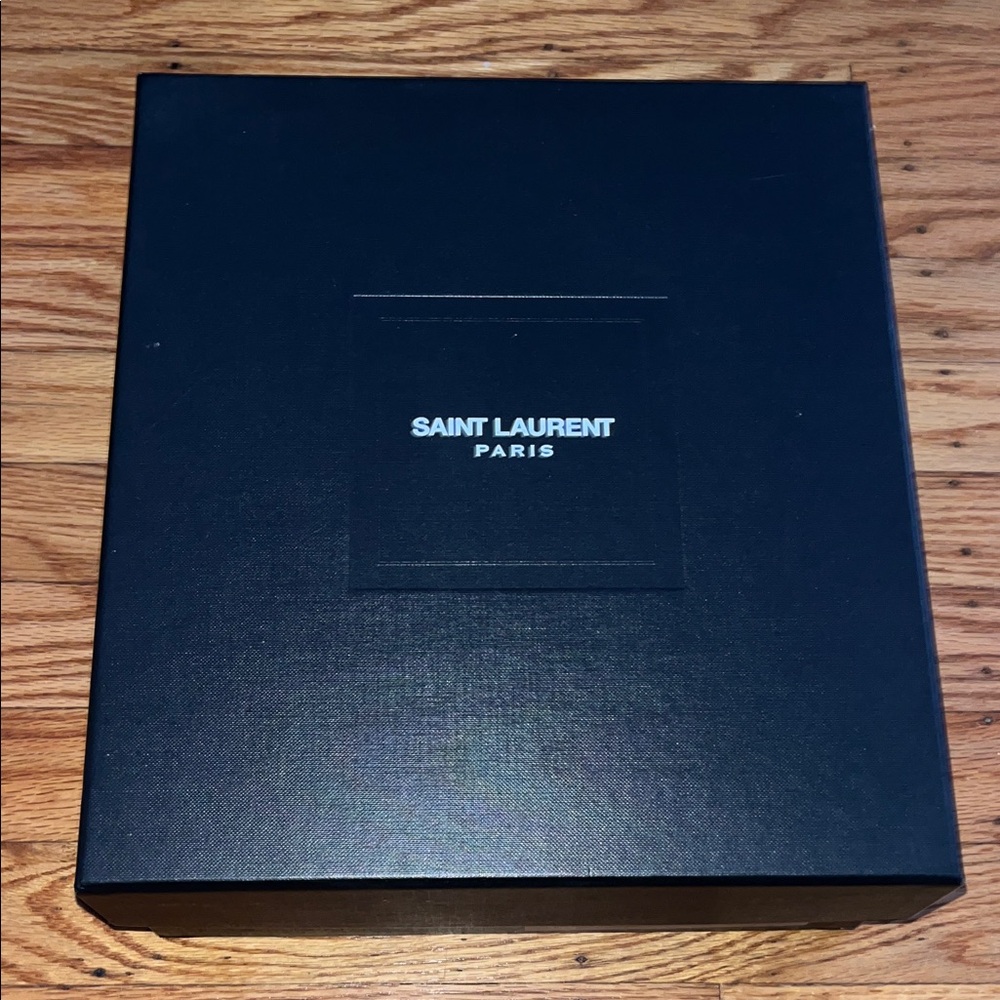 Saint Laurent Shoe/purse box with authenticity card and replacement heel tips